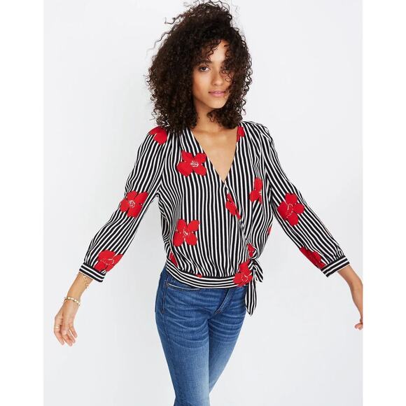 Madewell Wrap Top in Candied Orchids Floral Striped Size XL - Picture 1 of 8